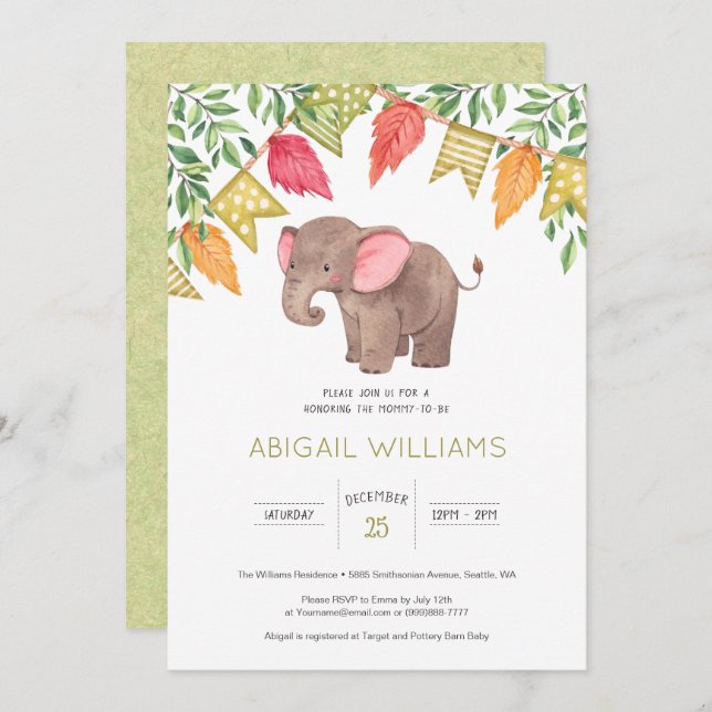 Woodland Cute Baby Elephant Baby Shower Invitation (Front/Back)
