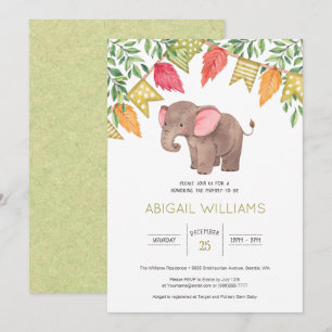 Woodland Cute Baby Elephant Baby Shower Invitation