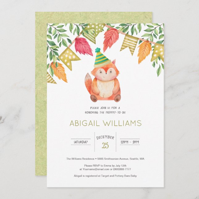 Woodland Cute Baby Fox Baby Shower Invitation (Front/Back)