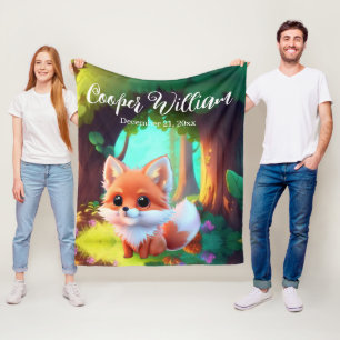 Woodland Cute baby fox, Fleece Blanket