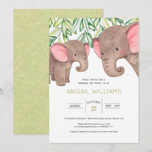 Woodland Cute Baby & Mother Elephant Baby Shower Invitation