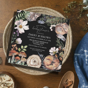 Woodland Cute Forest Animals Black Baby Shower Invitation