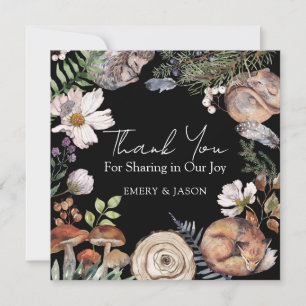 Woodland Cute Forest Animals Black Baby Shower Thank You Card