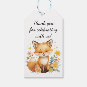 Woodland Cute Fox Pastel Floral Yellow Hearts Gift Tags