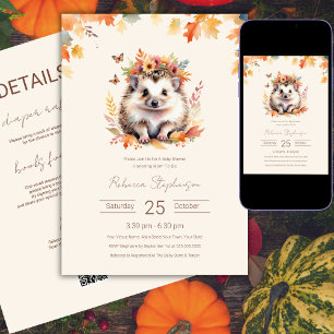 Woodland Cute Hedgehog Fall Baby Shower QR Code  Invitation