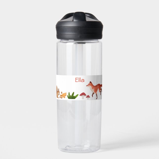 Woodland Cute Kids Personalised Fox Water Bottle (Front)