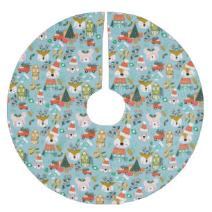 Woodland Cute Santa Animals Brushed Polyester Tree Skirt