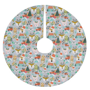 Woodland Cute Santa Animals Grey Brushed Polyester Tree Skirt