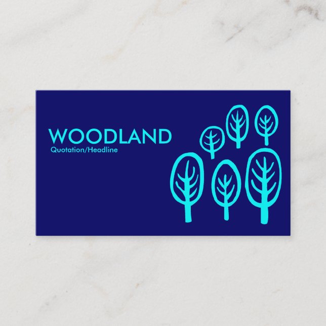 Woodland - Cyan Blue on Dark Blue Business Card (Front)