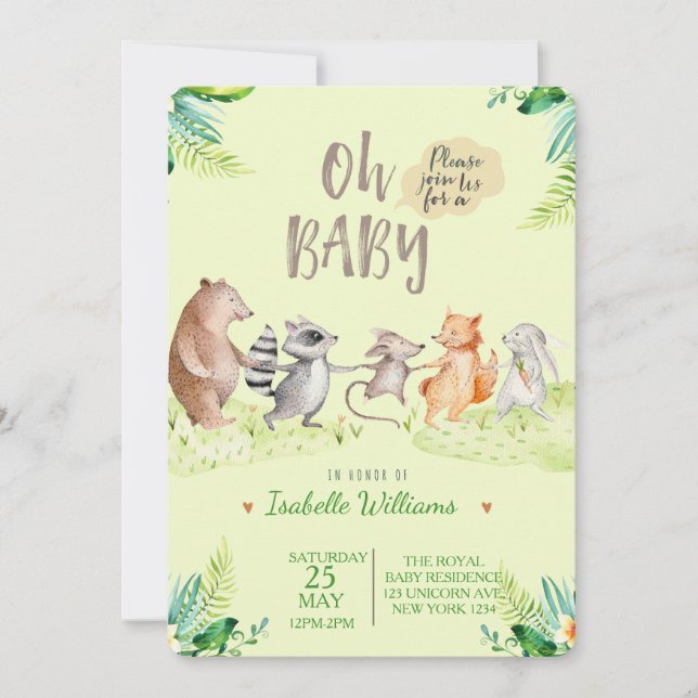 Woodland Dancing Friends Baby Shower Invitation (Front)