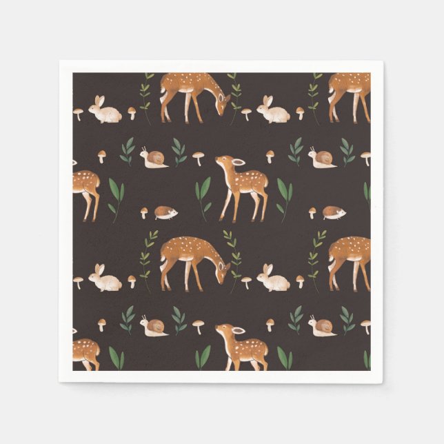 Woodland Dark Fawn Rabbit Snail Paper Plates Napkin (Front)