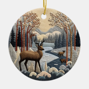 Woodland Deer 3D Chirstmas Animal  Ceramic Tree Decoration