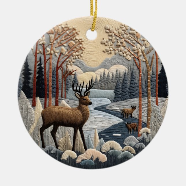 Woodland Deer 3D Chirstmas Animal  Ceramic Tree Decoration (Front)