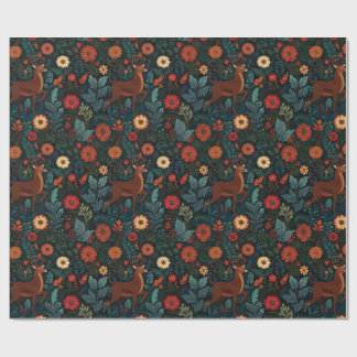 Woodland Deer and Flowers Holiday Gift Wrap