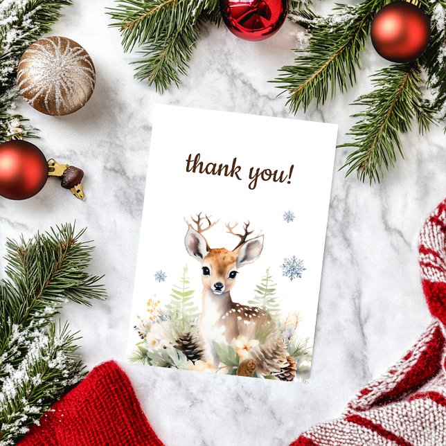 Woodland Deer Animal Baby Shower Thank You Card (Woodland Deer Animal Baby Shower Thank You Card)