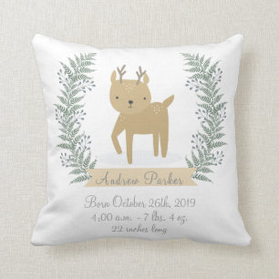 Woodland Deer Baby Birth Announcement Pillow