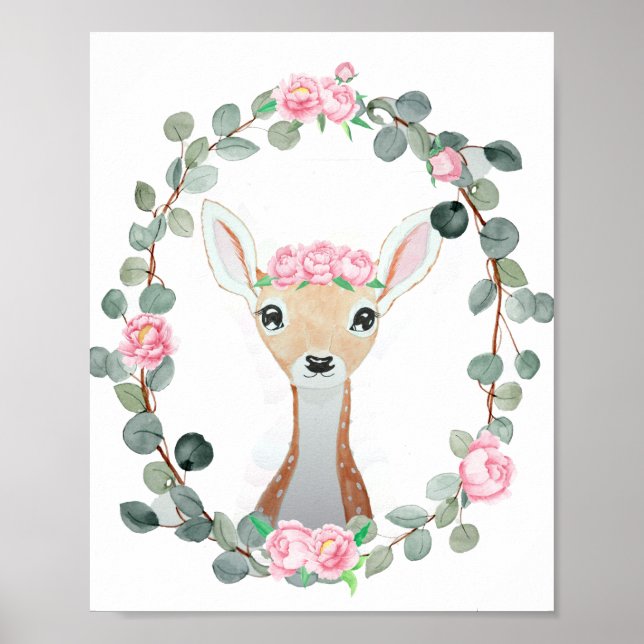 Woodland Deer Baby Girl Shower Gift Poster (Front)