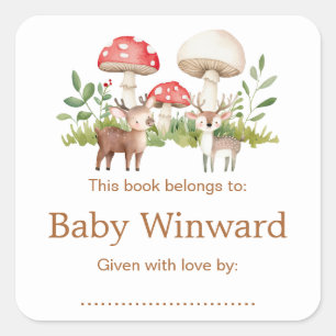 Woodland Deer Baby Shower Bookplate Square Sticker