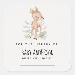 Woodland Deer Baby Shower Bookplate Square Sticker