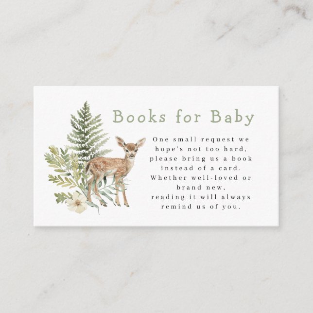 Woodland Deer Baby Shower Books for Baby Enclosure Card (Front)
