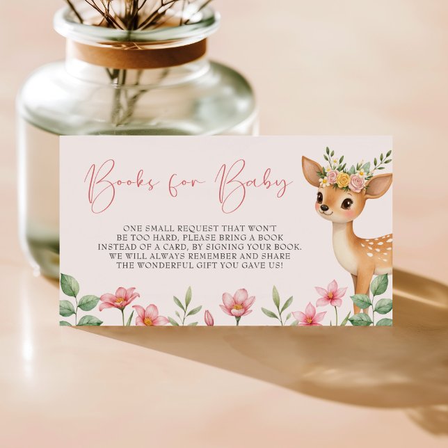 Woodland Deer Baby Shower Books For Baby Enclosure Card (Creator Uploaded)