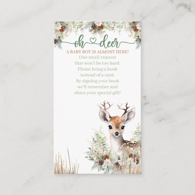 Woodland Deer Baby Shower Boy, Books For Baby Enclosure Card (Front)