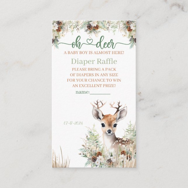 Woodland Deer Baby Shower Boy Diaper Raffle Enclosure Card (Front)