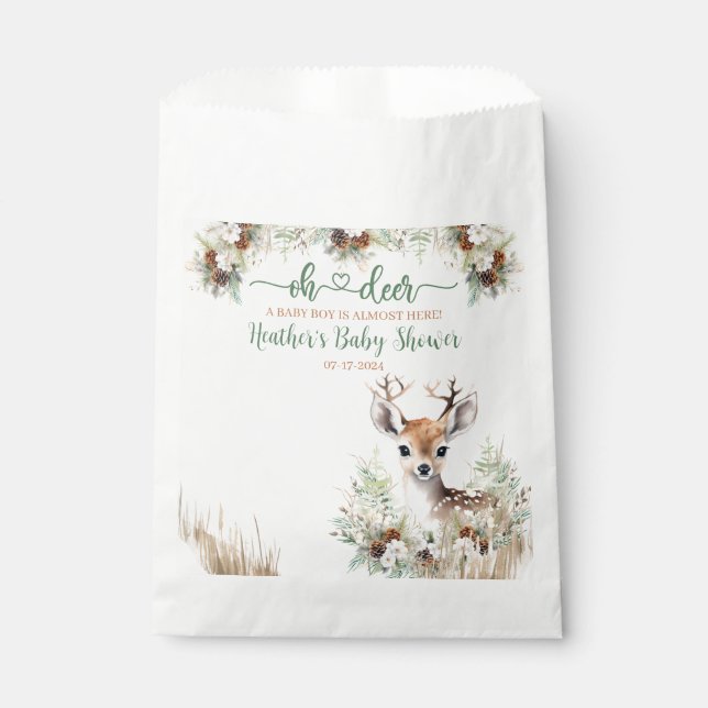 Woodland Deer Baby Shower Boy Favour Bags (Front)