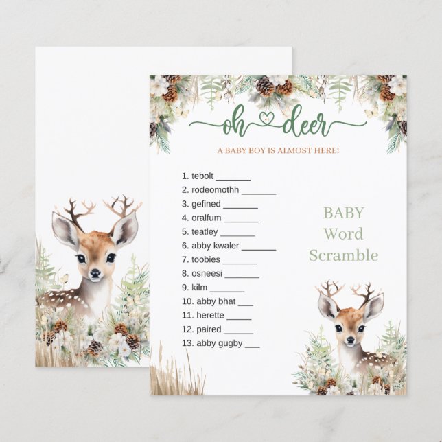 Woodland Deer Baby Shower Boy Game (Front/Back)