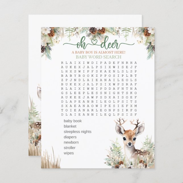 Woodland Deer Baby Shower Boy Game (Front/Back)
