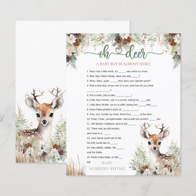 Woodland Deer Baby Shower Boy Game (Front/Back)