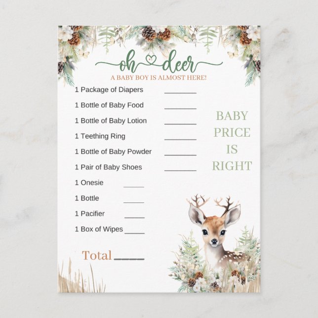 Woodland Deer Baby Shower Boy Game Postcard (Front)