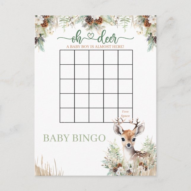 Woodland Deer Baby Shower Boy Game Postcard (Front)