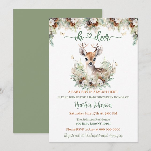 Woodland Deer Baby Shower Boy Invitation (Front/Back)