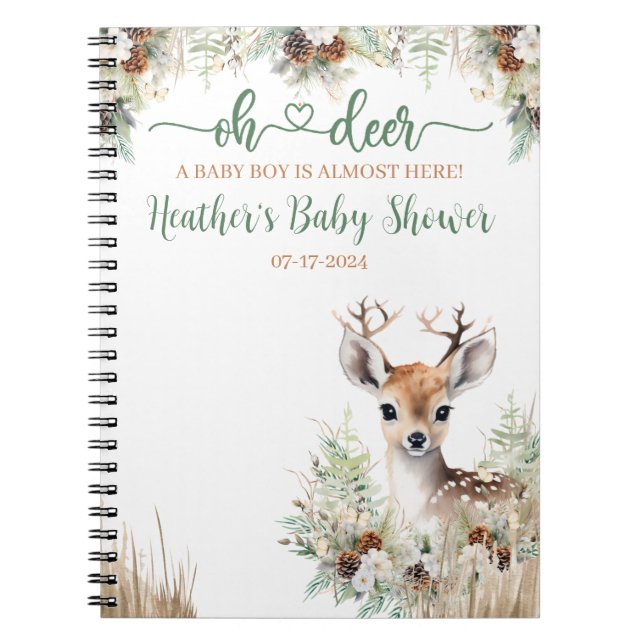 Woodland Deer Baby Shower Boy Notebook (Front)