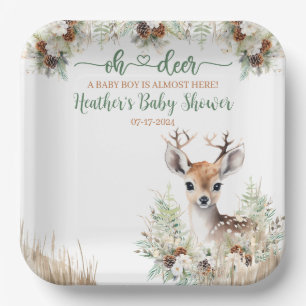 Woodland Deer Baby Shower Boy Paper Plate