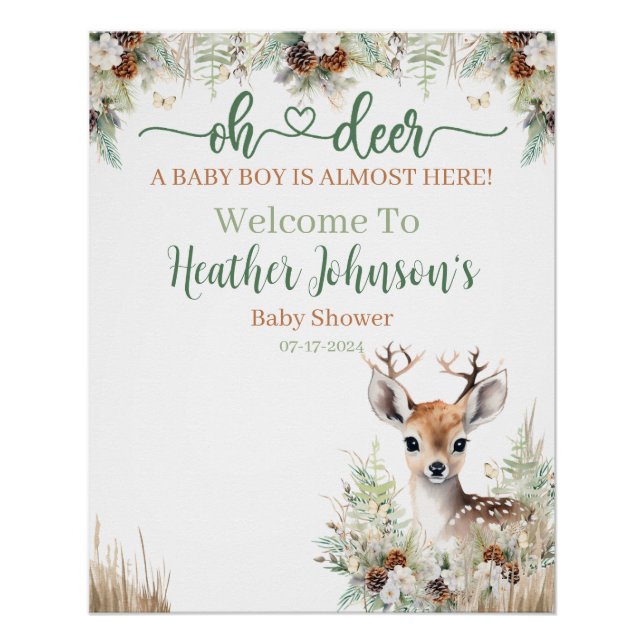 Woodland Deer Baby Shower Boy Poster (Front)