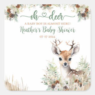 Woodland Deer Baby Shower Boy Square Sticker