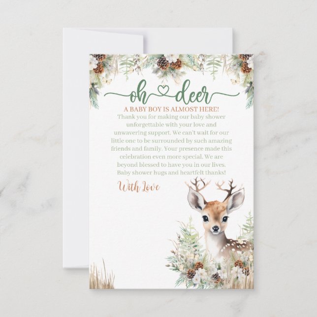 Woodland Deer Baby Shower Boy Thank You Card (Front)