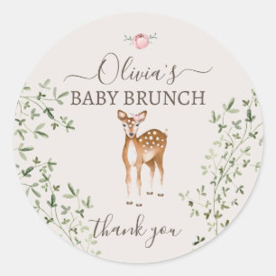 Woodland Deer Baby Shower Classic Round Sticker