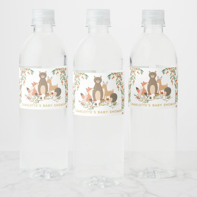 Woodland Deer Baby Shower Favour Water Bottle Label (Bottles)