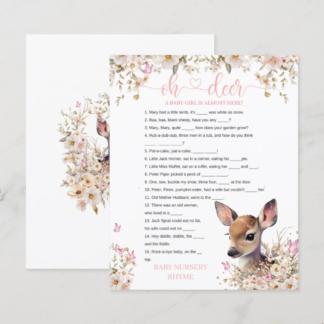 Woodland Deer Baby Shower Game (Front/Back)