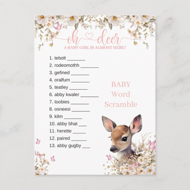 Woodland Deer Baby Shower Game Postcard (Front)