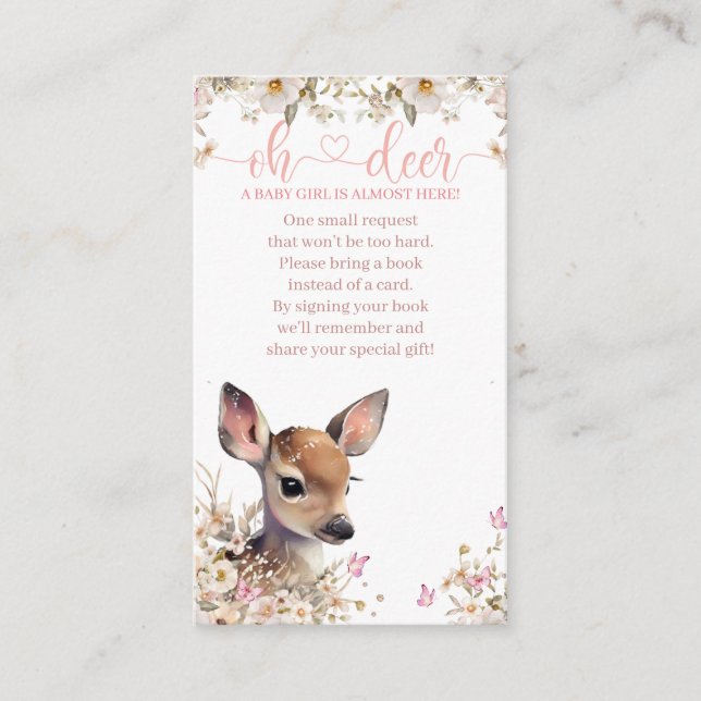 Woodland Deer Baby Shower Girl, Books For Baby Enclosure Card (Front)