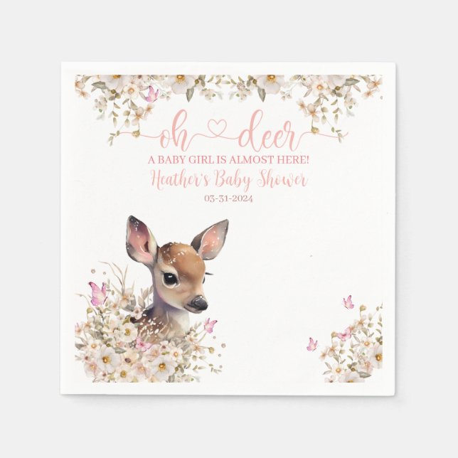 Woodland Deer Baby Shower Girl Napkin (Front)