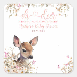 Woodland Deer Baby Shower Girl Square Sticker