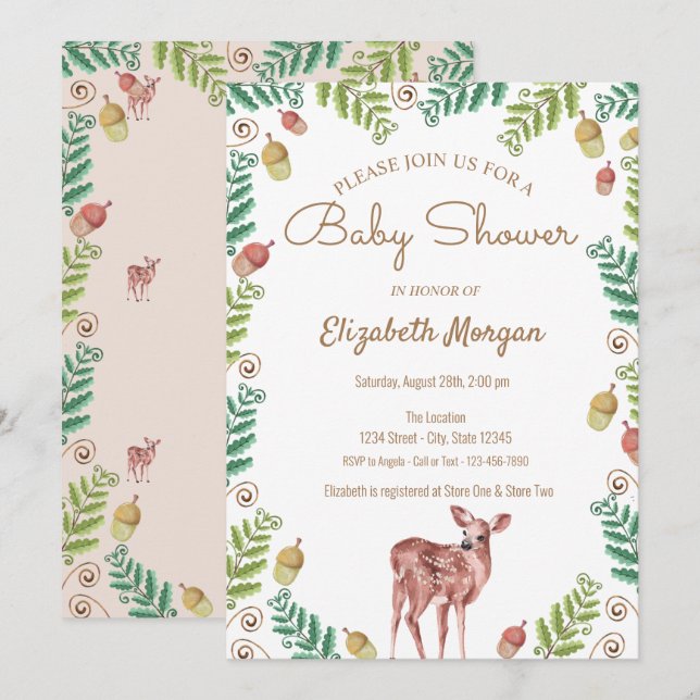 Woodland,Deer  Baby Shower Invitation (Front/Back)