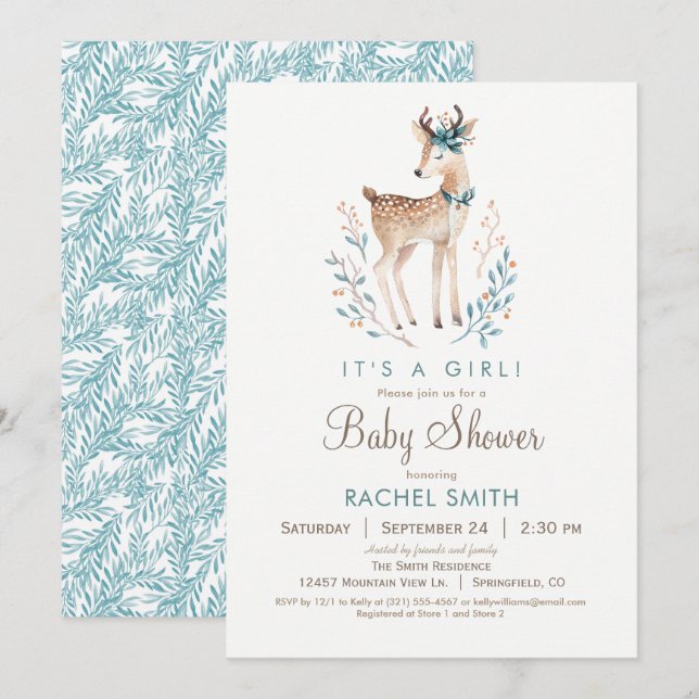 Woodland Deer Baby Shower Invitation (Front/Back)