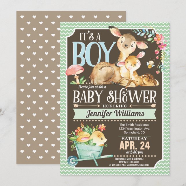 Woodland Deer Baby Shower Invitation Boy (Front/Back)