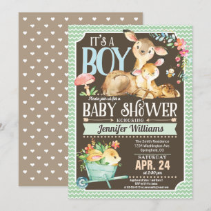 Woodland Deer Baby Shower Invitation Boy